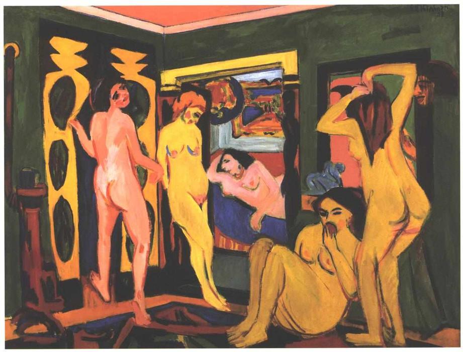 Order Oil Painting Replica Bathing Women in a Room, 1908 by Ernst Ludwig Kirchner (1880-1938, Germany) | ArtsDot.com