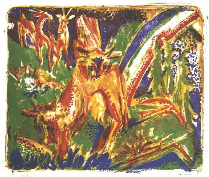 Order Art Reproductions Cattles under a Rainbow by Ernst Ludwig Kirchner (1880-1938, Germany) | ArtsDot.com