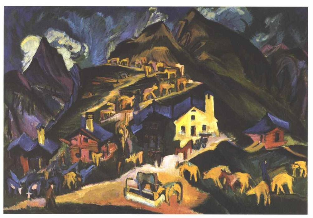 Buy Museum Art Reproductions Farmers Driving Cattle to a Alpine Pasture by Ernst Ludwig Kirchner (1880-1938, Germany) | ArtsDot.com
