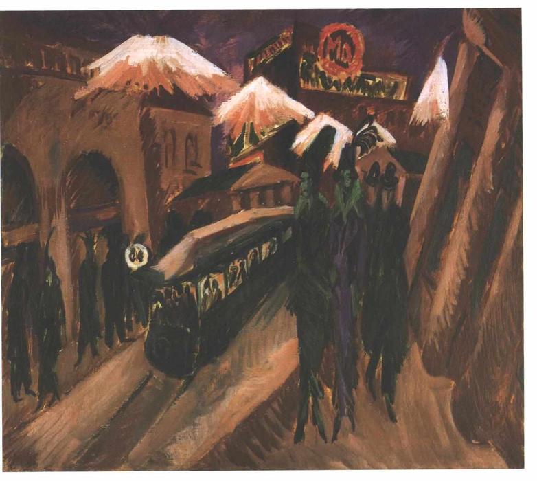 Order Oil Painting Replica Leipziger Strasse with eletric train by Ernst Ludwig Kirchner (1880-1938, Germany) | ArtsDot.com