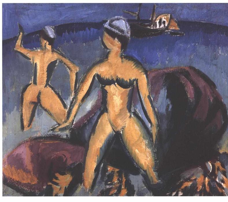 Order Paintings Reproductions Two Women at the Sea by Ernst Ludwig Kirchner (1880-1938, Germany) | ArtsDot.com