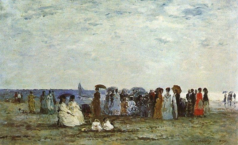 Order Art Reproductions Bathers on the Beach at Trouville, 1869 by Eugène Louis Boudin (1824-1898, France) | ArtsDot.com