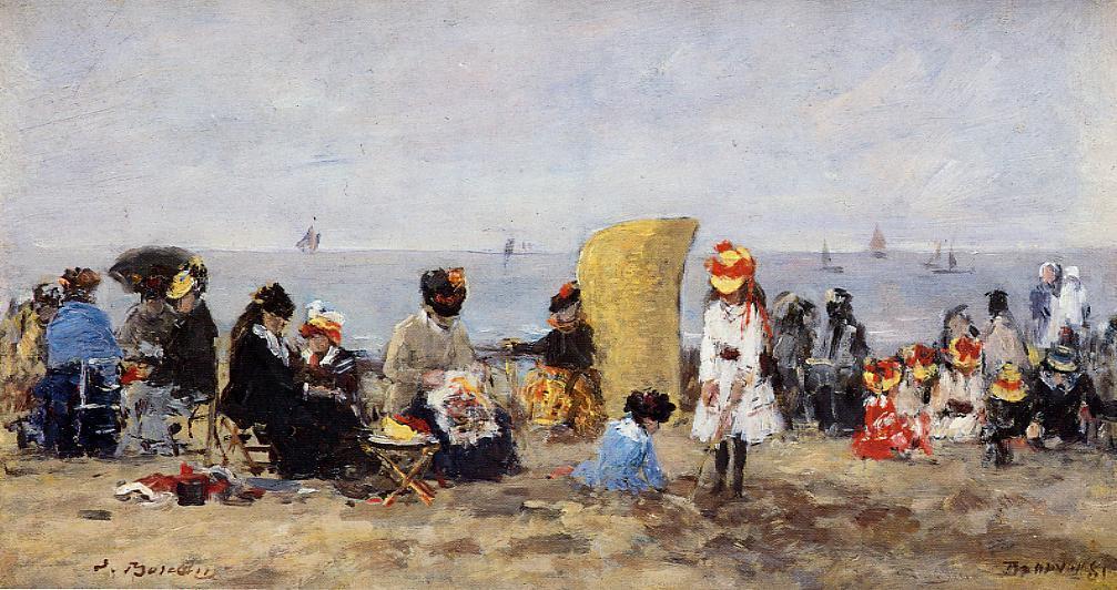 Order Art Reproductions Beach Scene, Trouville, 1881 by Eugène Louis Boudin (1824-1898, France) | ArtsDot.com