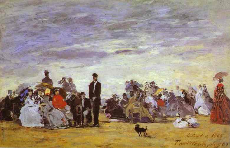 Buy Museum Art Reproductions Beach at Trouville, 1864 by Eugène Louis Boudin (1824-1898, France) | ArtsDot.com