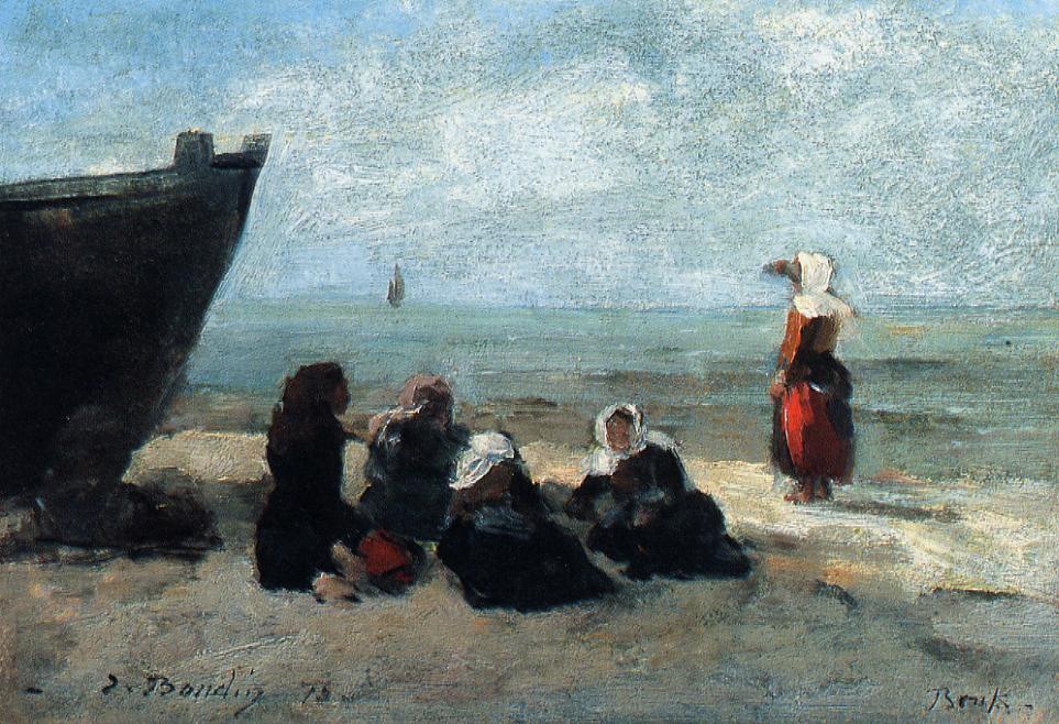 Order Paintings Reproductions Fisherwives Waiting for the Boats to Return, 1875 by Eugène Louis Boudin (1824-1898, France) | ArtsDot.com