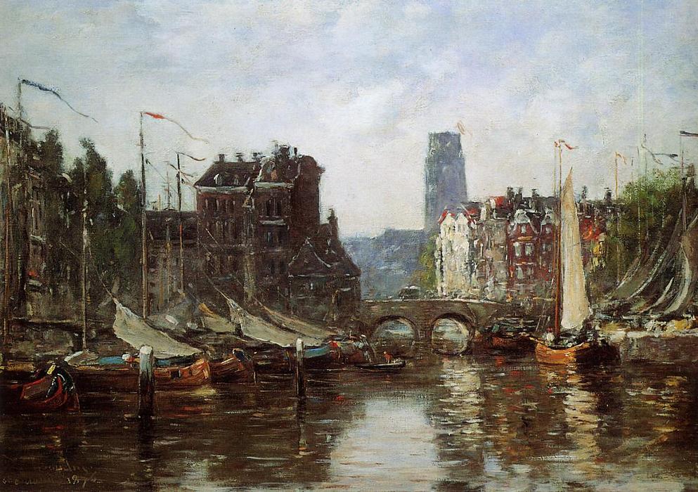 Order Art Reproductions Rotterdam, Le Pont de Bourse, 1876 by Eugène Louis Boudin (1824-1898, France) | ArtsDot.com