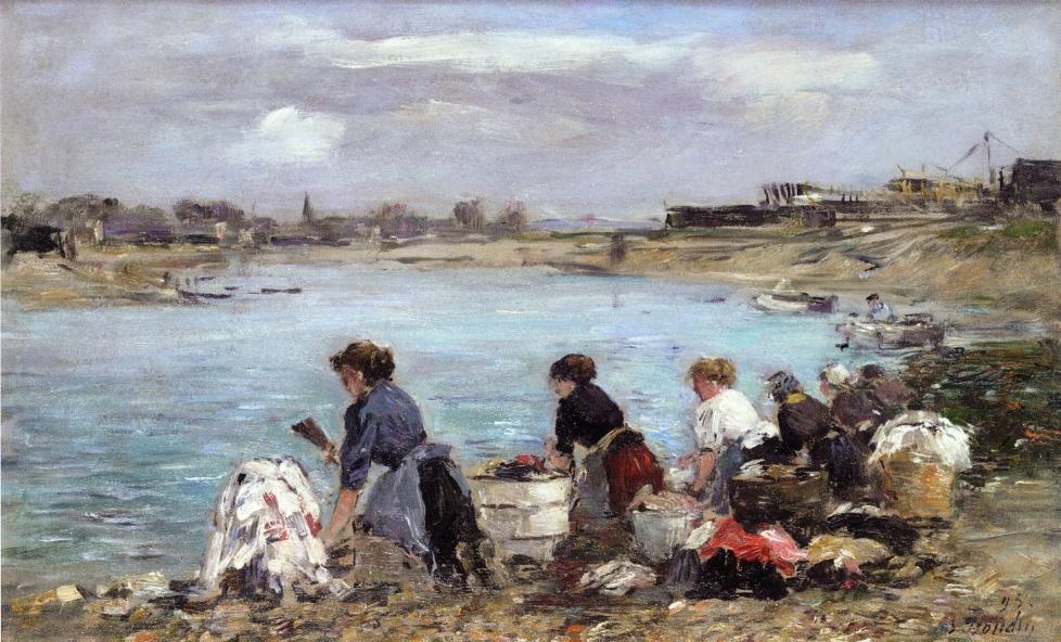 Order Oil Painting Replica Laundresses on the Banks of the Touques, 1893 by Eugène Louis Boudin (1824-1898, France) | ArtsDot.com