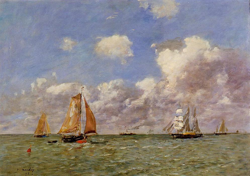 Order Oil Painting Replica Fishing Boats at Sea, 1895 by Eugène Louis Boudin (1824-1898, France) | ArtsDot.com