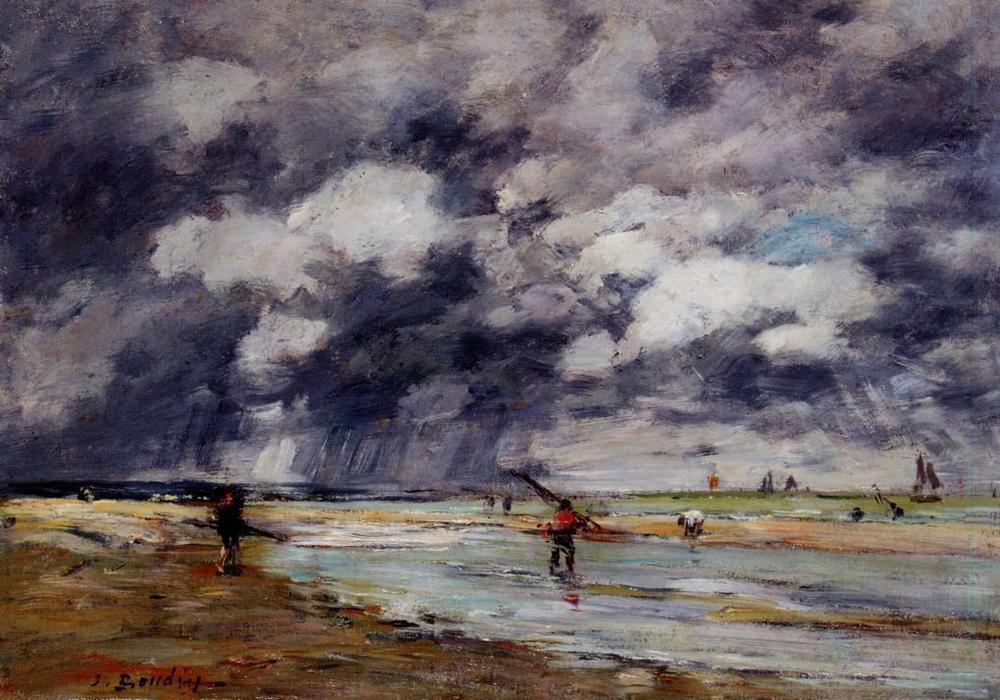 Buy Museum Art Reproductions Shore at Low Tide, Rainy Weather, near Trouville, 1895 by Eugène Louis Boudin (1824-1898, France) | ArtsDot.com