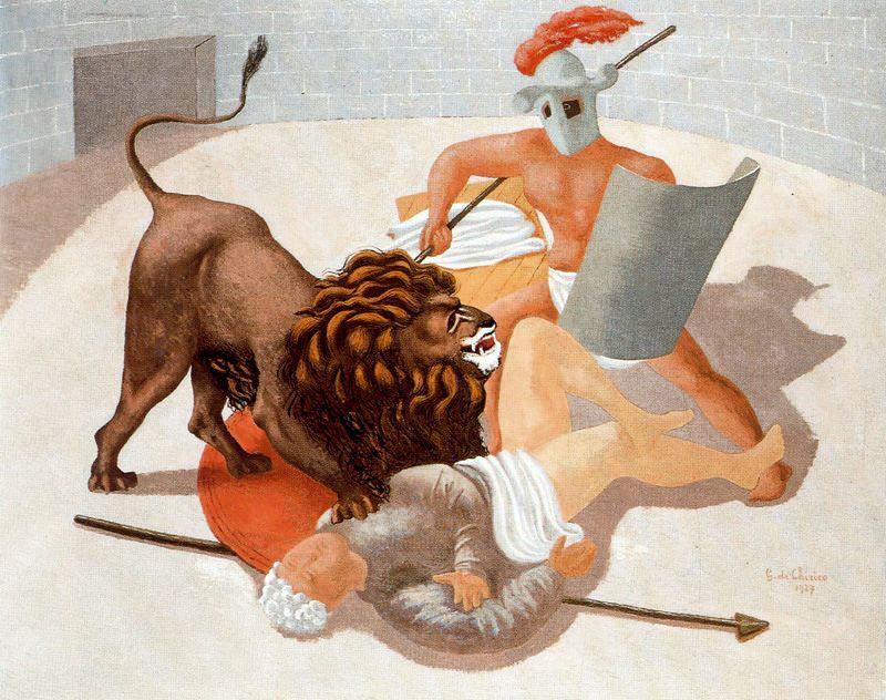 Order Artwork Replica Gladiators and Lion by Giorgio De Chirico (Inspired By) (1888-1978, Greece) | ArtsDot.com