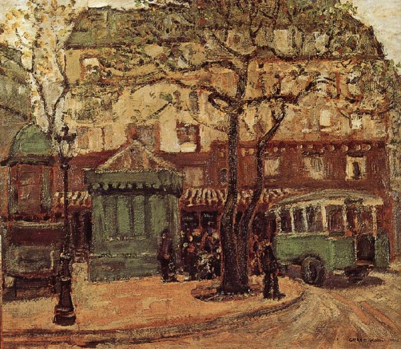 Order Oil Painting Replica Greenish Bus in Street of Paris, 1926 by Grant Wood (1891-1942, United States) | ArtsDot.com