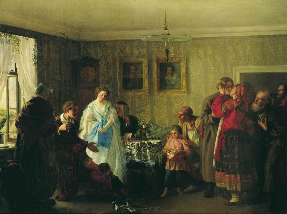 Order Oil Painting Replica Congratulation of betrothed in landlord`s house, 1861 by Grigoriy Myasoyedov (1834-1911, Russia) | ArtsDot.com
