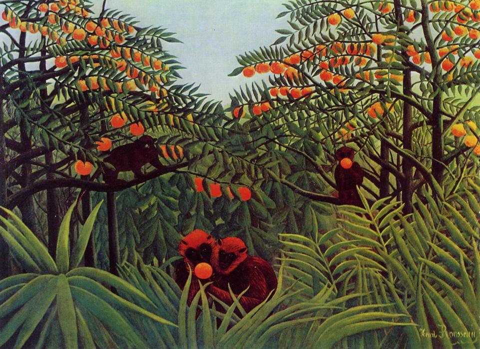 Order Oil Painting Replica Apes in the Orange Grove by Henri Julien Félix Rousseau (Le Douanier) (1844-1910) | ArtsDot.com