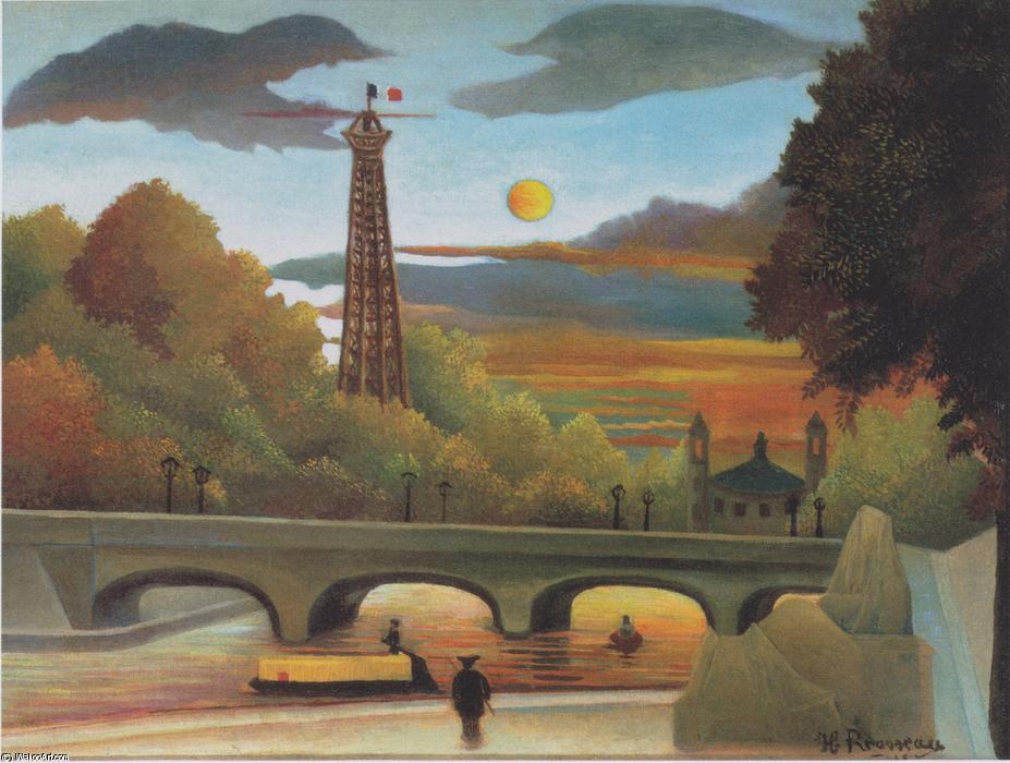 Buy Museum Art Reproductions Seine and Eiffel tower in the sunset, 1910 by Henri Julien Félix Rousseau (Le Douanier) (1844-1910) | ArtsDot.com