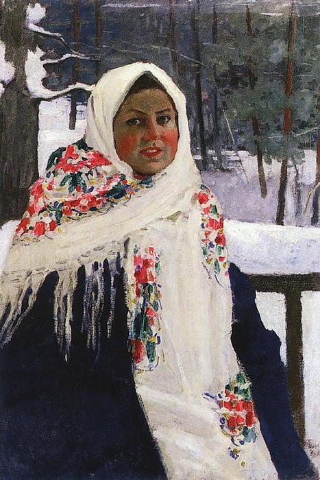 Order Art Reproductions Girl in Russian Shawl, 1890 by Igor Emmanuilovich Grabar (Inspired By) (1871-1960, Hungary) | ArtsDot.com