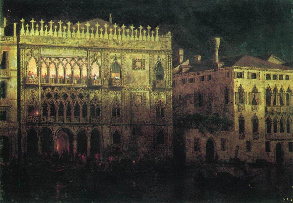 Buy Museum Art Reproductions Ka d`Ordo Palace in Venice by moonlight, 1878 by Ivan Aivazovsky (1817-1900, Russia) | ArtsDot.com