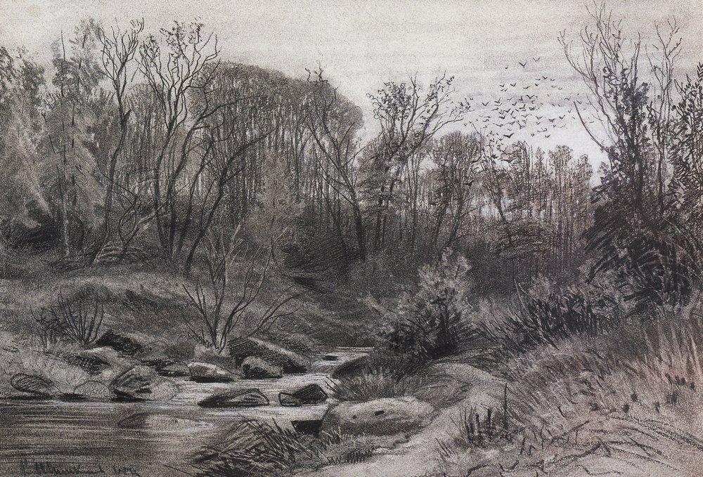 Buy Museum Art Reproductions Forest stream. Evening, 1871 by Ivan Ivanovich Shishkin (1832-1898, Russia) | ArtsDot.com