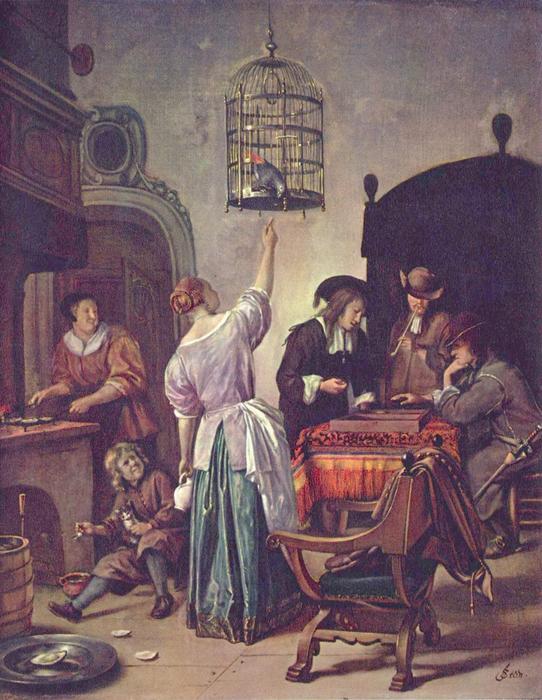 Order Oil Painting Replica Parrot cage by Jan Steen (1626-1679, Netherlands) | ArtsDot.com