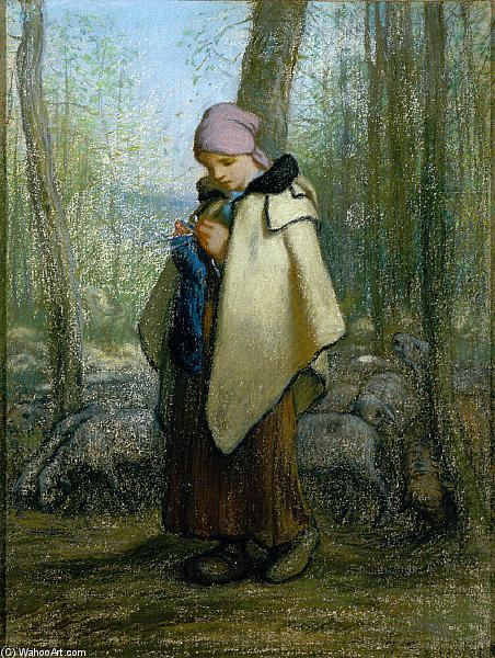 Order Artwork Replica The Knitting Shepherdess, 1857 by Jean-François Millet (1814-1875, France) | ArtsDot.com