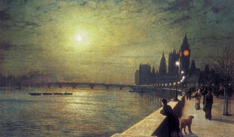 Buy Museum Art Reproductions Reflections on the Thames, Westminster, 1880 by John Atkinson Grimshaw (1836-1893, United Kingdom) | ArtsDot.com