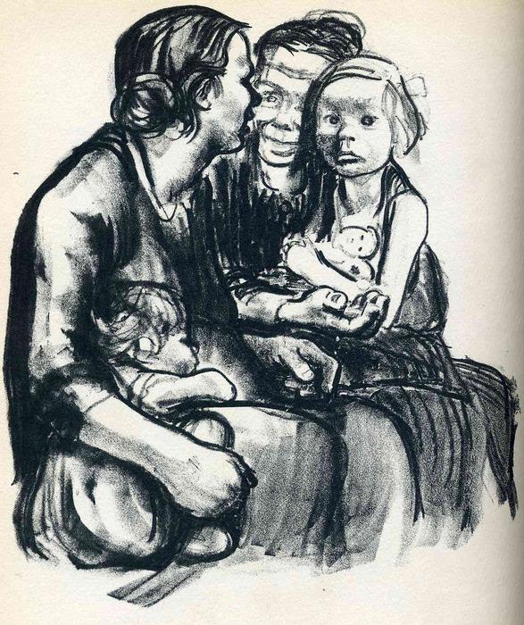 Buy Museum Art Reproductions Two Chatting Women with Two Children, 1930 by Kathe Kollwitz (1867-1945, Russia) | ArtsDot.com