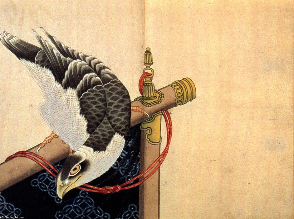 Buy Museum Art Reproductions Hawk on a ceremonial stand by Katsushika Hokusai (1760-1849, Japan) | ArtsDot.com