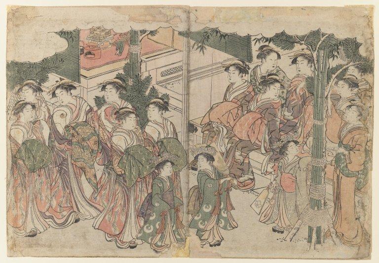 Order Art Reproductions Courtesan`s Entourage at New Year`s Festival, 1788 by Kitagawa Utamaro (1753-1806, Japan) | ArtsDot.com