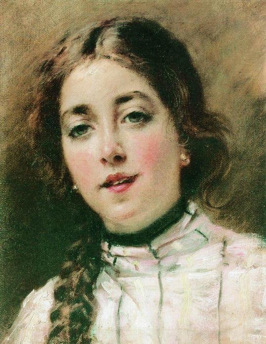 Order Art Reproductions Portrait of Artist`s Daughter Olya, 1900 by Konstantin Yegorovich Makovsky (1839-1915, Russia) | ArtsDot.com