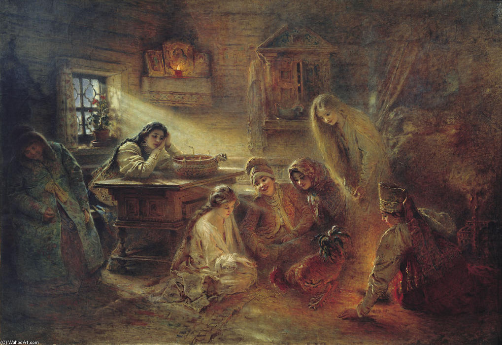 Buy Museum Art Reproductions Christmas Fortune Telling by Konstantin Yegorovich Makovsky (1839-1915, Russia) | ArtsDot.com
