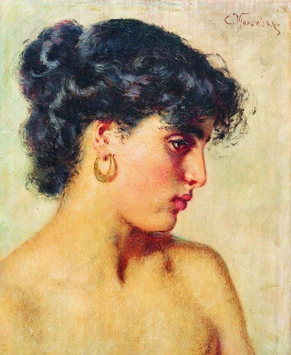 Buy Museum Art Reproductions Portrait of dark-haired beauty by Konstantin Yegorovich Makovsky (1839-1915, Russia) | ArtsDot.com