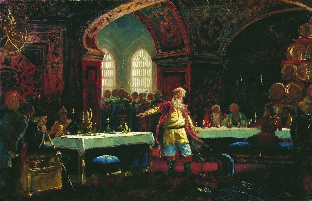 Buy Museum Art Reproductions Prince Repin at the Banquet of Ivan the Terrible, 1880 by Konstantin Yegorovich Makovsky (1839-1915, Russia) | ArtsDot.com