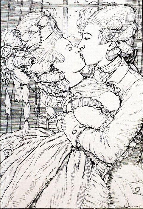 Order Oil Painting Replica The Kiss. Illustration to the Book of the Marquise, 1908 by Konstantin Somov | ArtsDot.com
