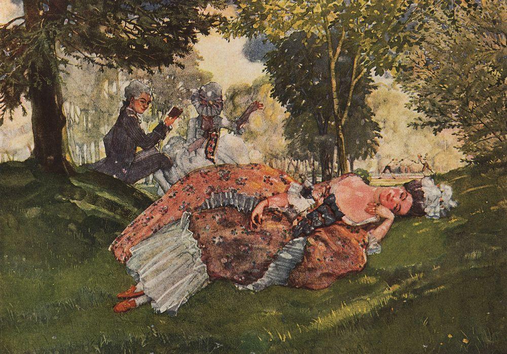 Order Artwork Replica Asleep on the Grass Young Woman, 1913 by Konstantin Somov | ArtsDot.com