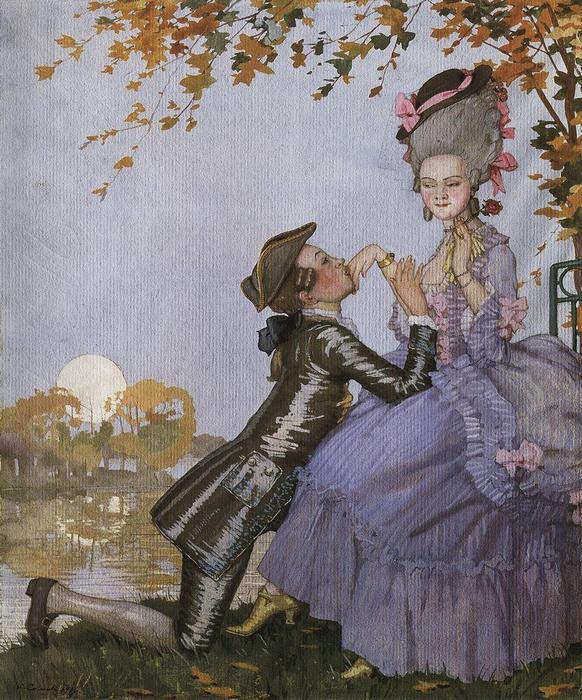 Order Art Reproductions A Youth on His Knees in Front of a Lady, 1916 by Konstantin Somov | ArtsDot.com
