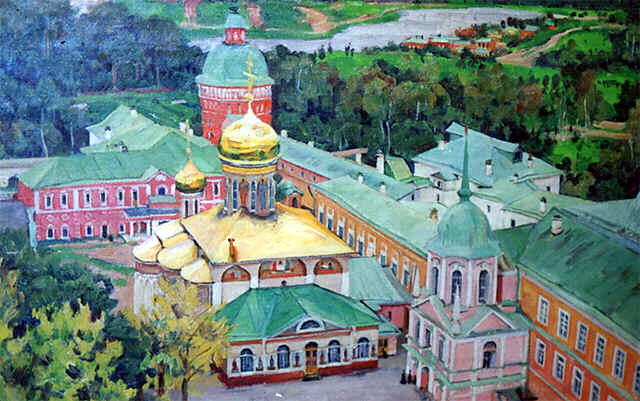 Buy Museum Art Reproductions Troitsky Cathederal in Troitse-Sergiyev Monastery by Konstantin Yuon (Inspired By) (1875-1958, Russia) | ArtsDot.com