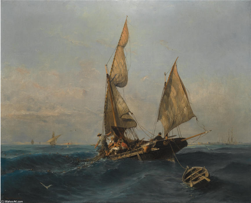 Order Art Reproductions Fishing boat in choppy waters by Konstantinos Volanakis (1837-1907, Greece) | ArtsDot.com