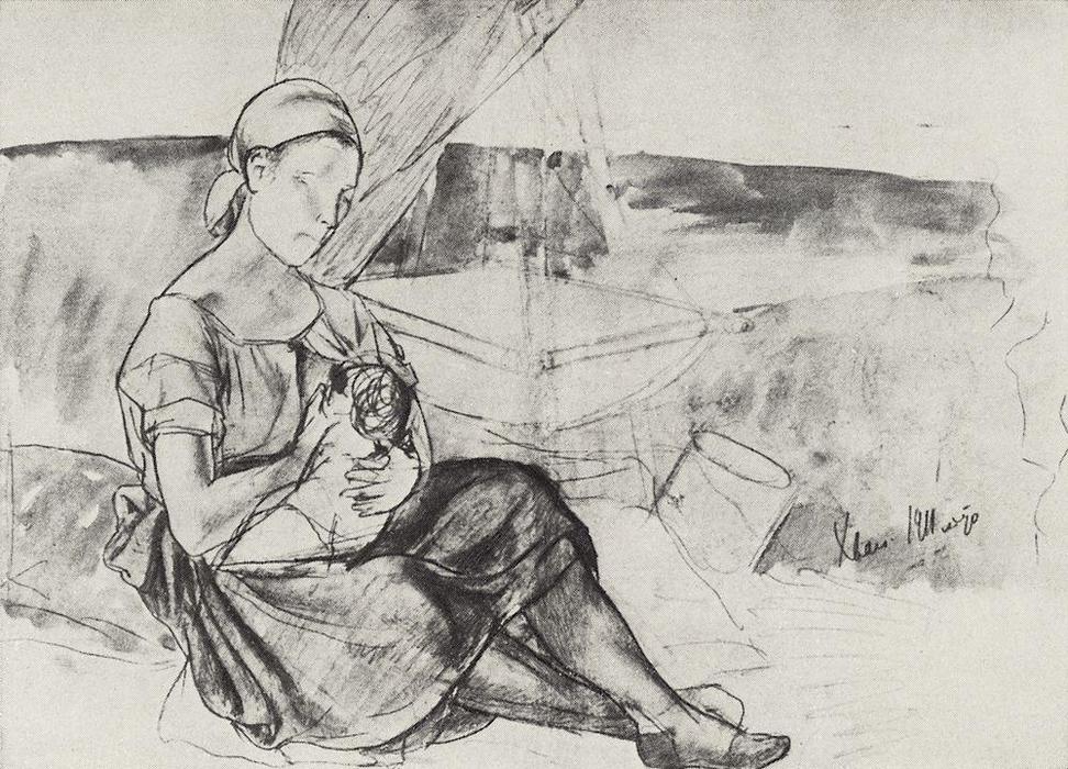 Order Art Reproductions Sketch for a picture of Mother by Kuzma Petrov-Vodkin (1878-1939, Russia) | ArtsDot.com