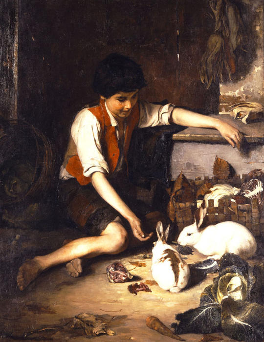 Order Paintings Reproductions Childs with rabbits, 1879 by Lembesis Polychronis (1848-1913, Greece) | ArtsDot.com