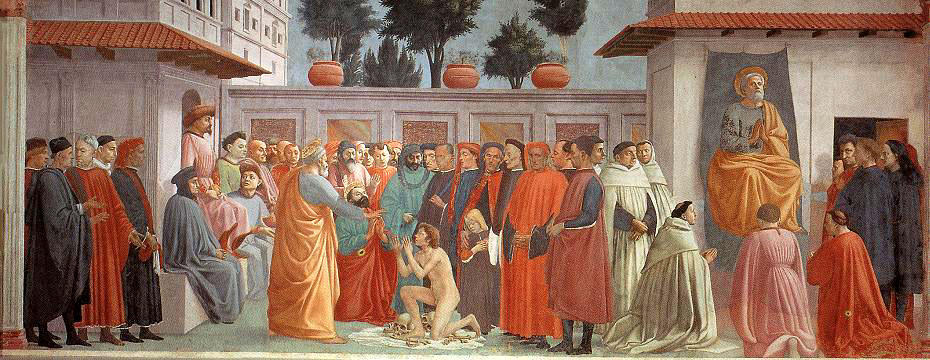 Order Oil Painting Replica Raising of the Son of Teophilus and St.Peter Enthroned, 1427 by Masaccio (Ser Giovanni, Mone Cassai) (1401-1429, Italy) | ArtsDot.com