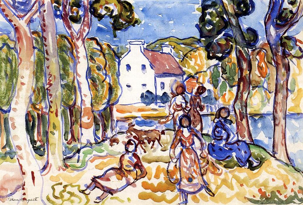 Buy Museum Art Reproductions Landscape with Figures and Goat, 1919 by Maurice Brazil Prendergast (1858-1924, Canada) | ArtsDot.com