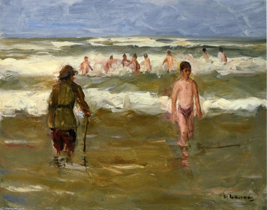 Order Artwork Replica Boys Bathing with Beach Warden, 1907 by Max Liebermann (1847-1935, Germany) | ArtsDot.com