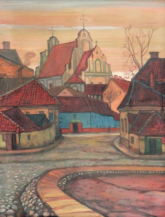 Order Oil Painting Replica Roadway in Vilnius, 1910 by Mstislav Dobuzhinsky (Inspired By) (1875-1957, Russia) | ArtsDot.com