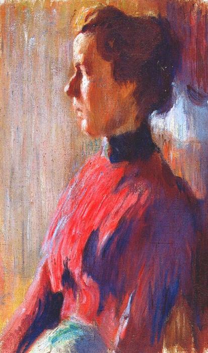 Buy Museum Art Reproductions Unknown woman in red, 1901 by Mstislav Dobuzhinsky (Inspired By) (1875-1957, Russia) | ArtsDot.com