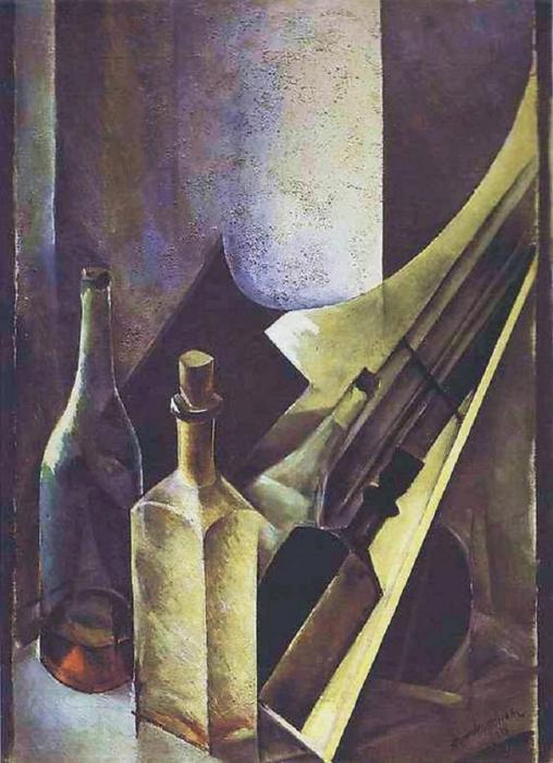 Order Paintings Reproductions A Still Life. Coloured Bottles and Planes., 1918 by Nathan Altman (Inspired By) (1889-1970, Ukraine) | ArtsDot.com