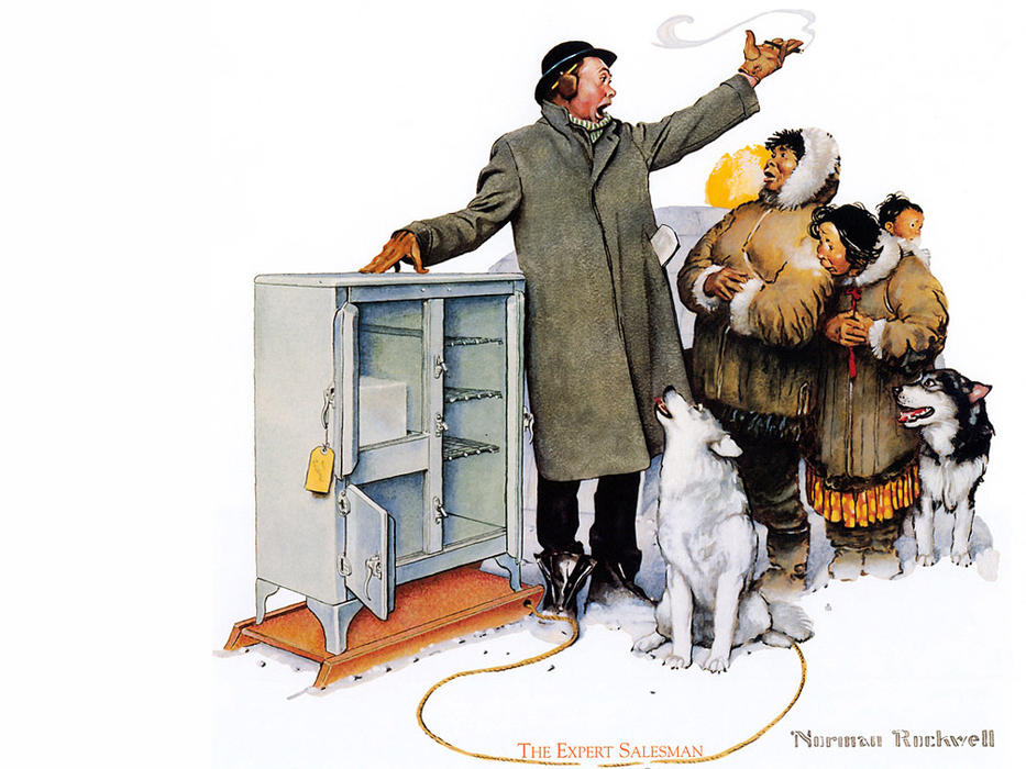 Order Art Reproductions The Expert Salesman by Norman Rockwell (Inspired By) (1894-1978, United States) | ArtsDot.com
