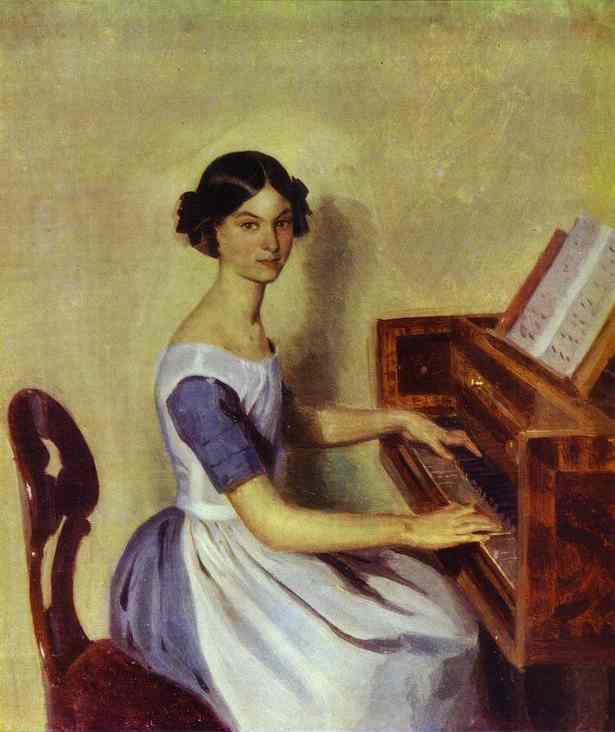 Order Art Reproductions Portrait of Nadezhda P. Zhdanovich at the Piano, 1849 by Pavel Fedotov (1815-1852) | ArtsDot.com