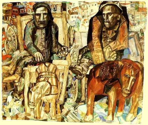 Order Oil Painting Replica The Dray Men, 1915 by Pavel Filonov (1883-1941, Russia) | ArtsDot.com