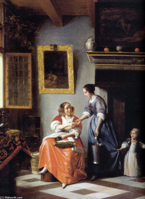 Order Oil Painting Replica Woman hands over money to her servant, 1670 by Pieter De Hooch (1629-1694, Netherlands) | ArtsDot.com
