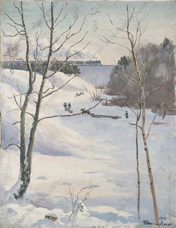 Buy Museum Art Reproductions Winter Landscape with train, 1934 by Pyotr Konchalovsky (Inspired By) (1876-1956, Russia) | ArtsDot.com