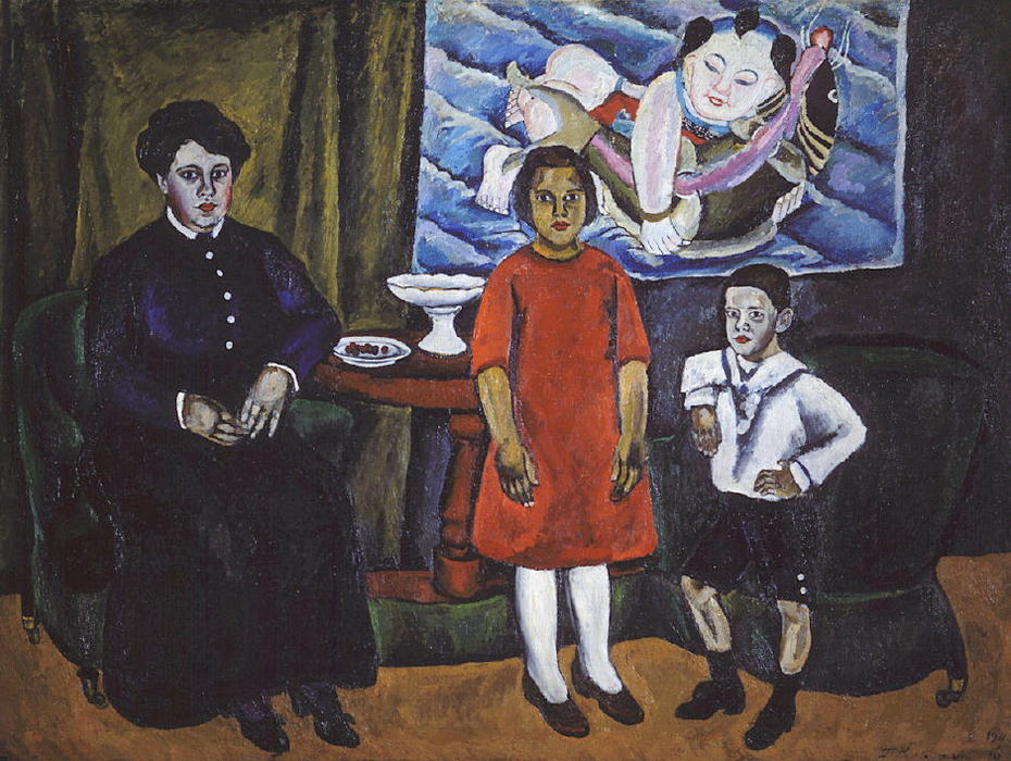 Order Art Reproductions Family Portrait (against Chinese panel), 1911 by Pyotr Konchalovsky (Inspired By) (1876-1956, Russia) | ArtsDot.com